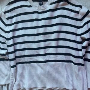 GAP White and Black Striped Crewneck Sweater